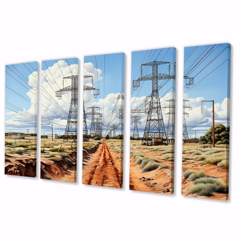 Designart "Power Lines Filed In Usa" Power Lines Multipanel Wall Art Living Room set Bed Bath